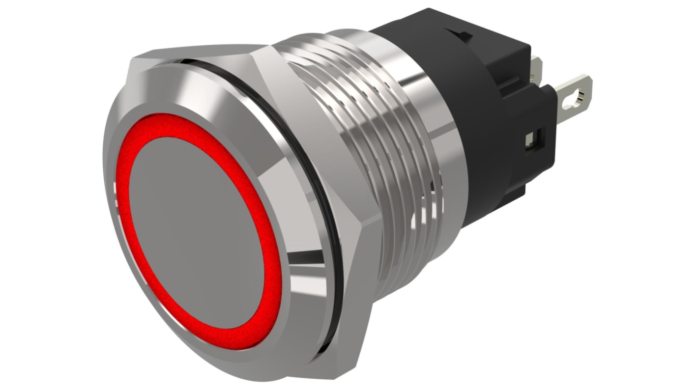 EAO 82 Series Red Indicator, 24V ac/dc, 19mm Mounting Hole Size, Solder Tab Termination, IP65, IP67