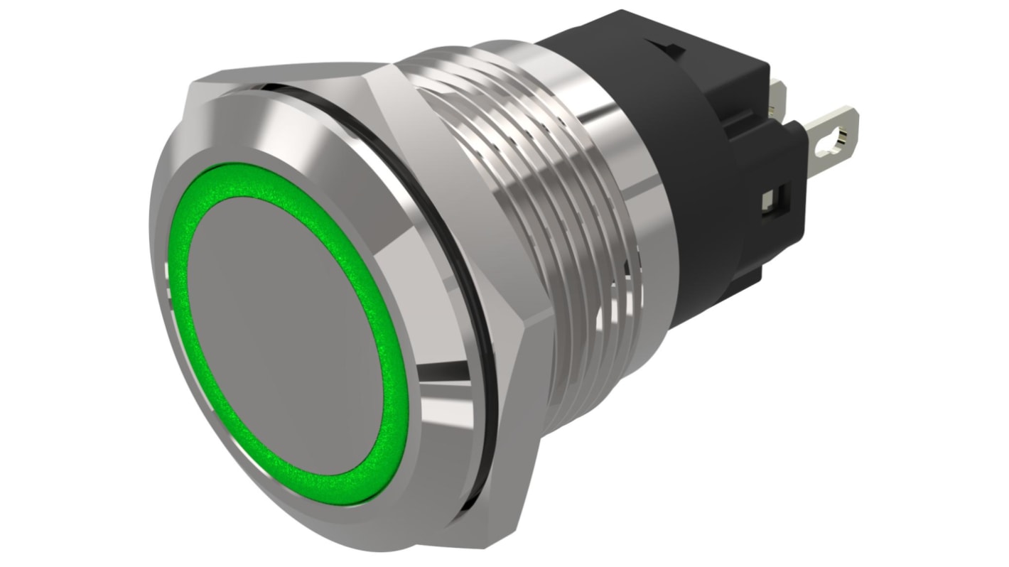 EAO 82 Series Green Indicator, 12V ac/dc, 19mm Mounting Hole Size, Solder Tab Termination, IP65, IP67