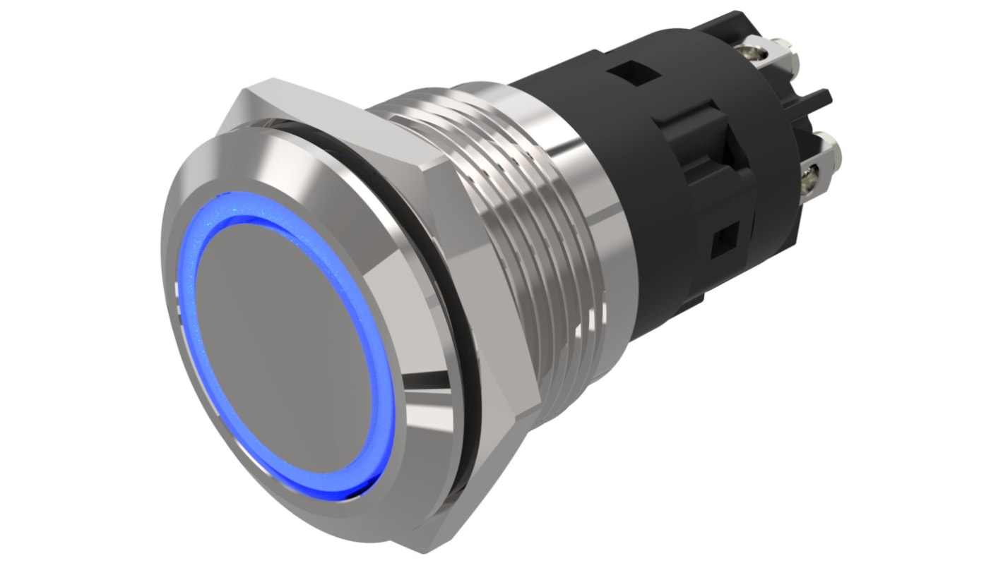 EAO 82 Series Illuminated Illuminated Push Button Switch, Latching, Panel Mount, 19mm Cutout, SPDT, Blue LED, 240V,