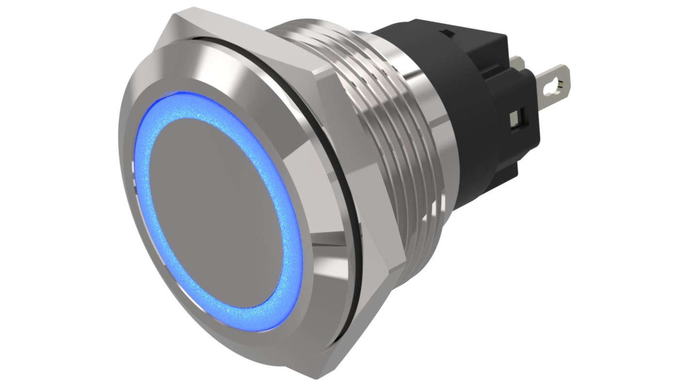 EAO 82 Series Blue Indicator, 24V ac/dc, 22mm Mounting Hole Size, Solder Tab Termination, IP65, IP67