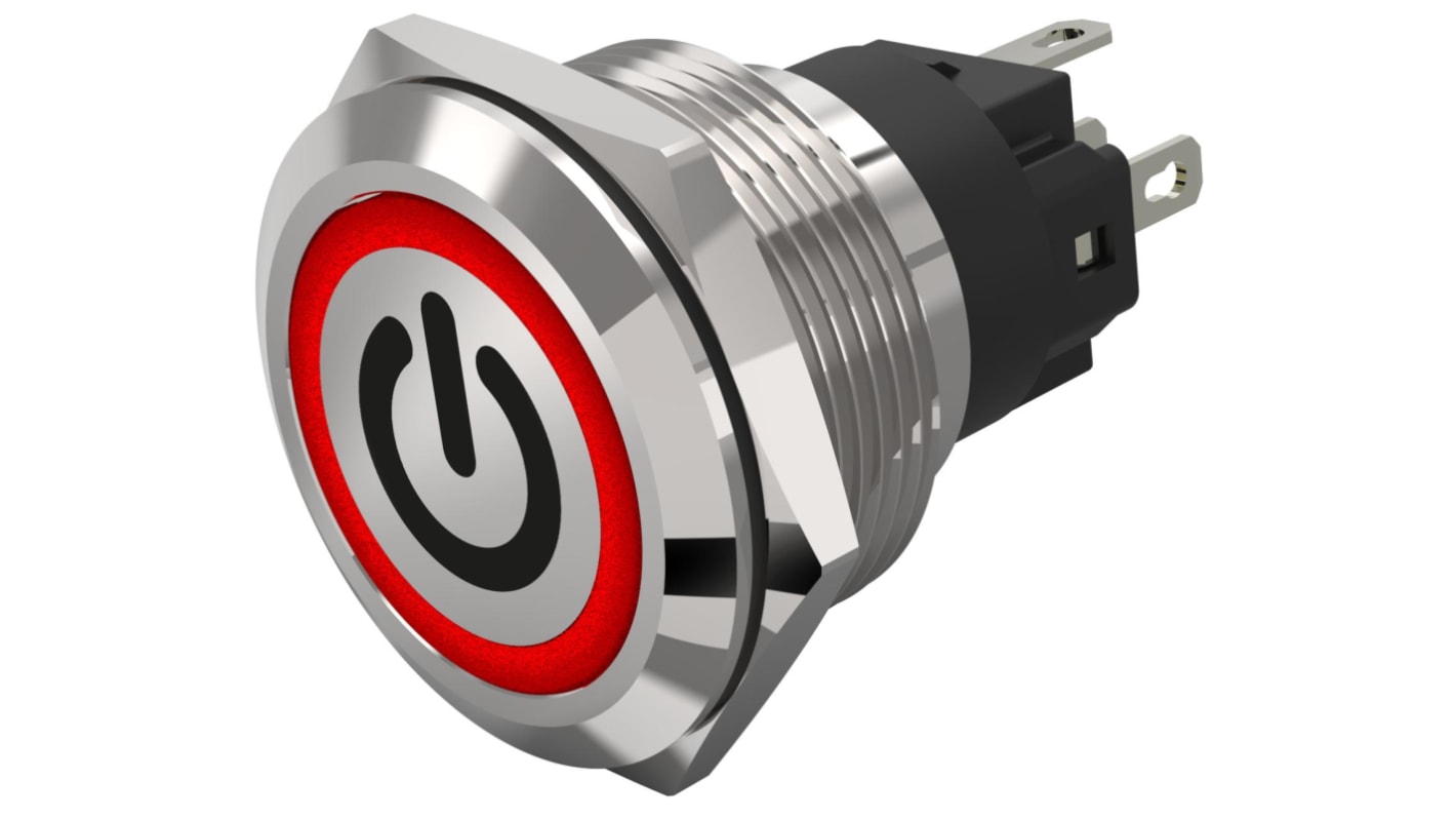 EAO 82 Series Illuminated Illuminated Push Button Switch, Momentary, Panel Mount, 22.3mm Cutout, SPDT, Red LED, 240V,