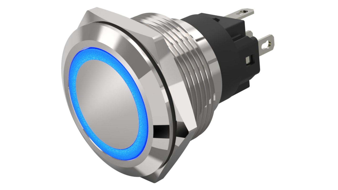EAO 82 Series Illuminated Illuminated Push Button Switch, Momentary, Panel Mount, 22.3mm Cutout, SPDT, Blue LED, 240V,