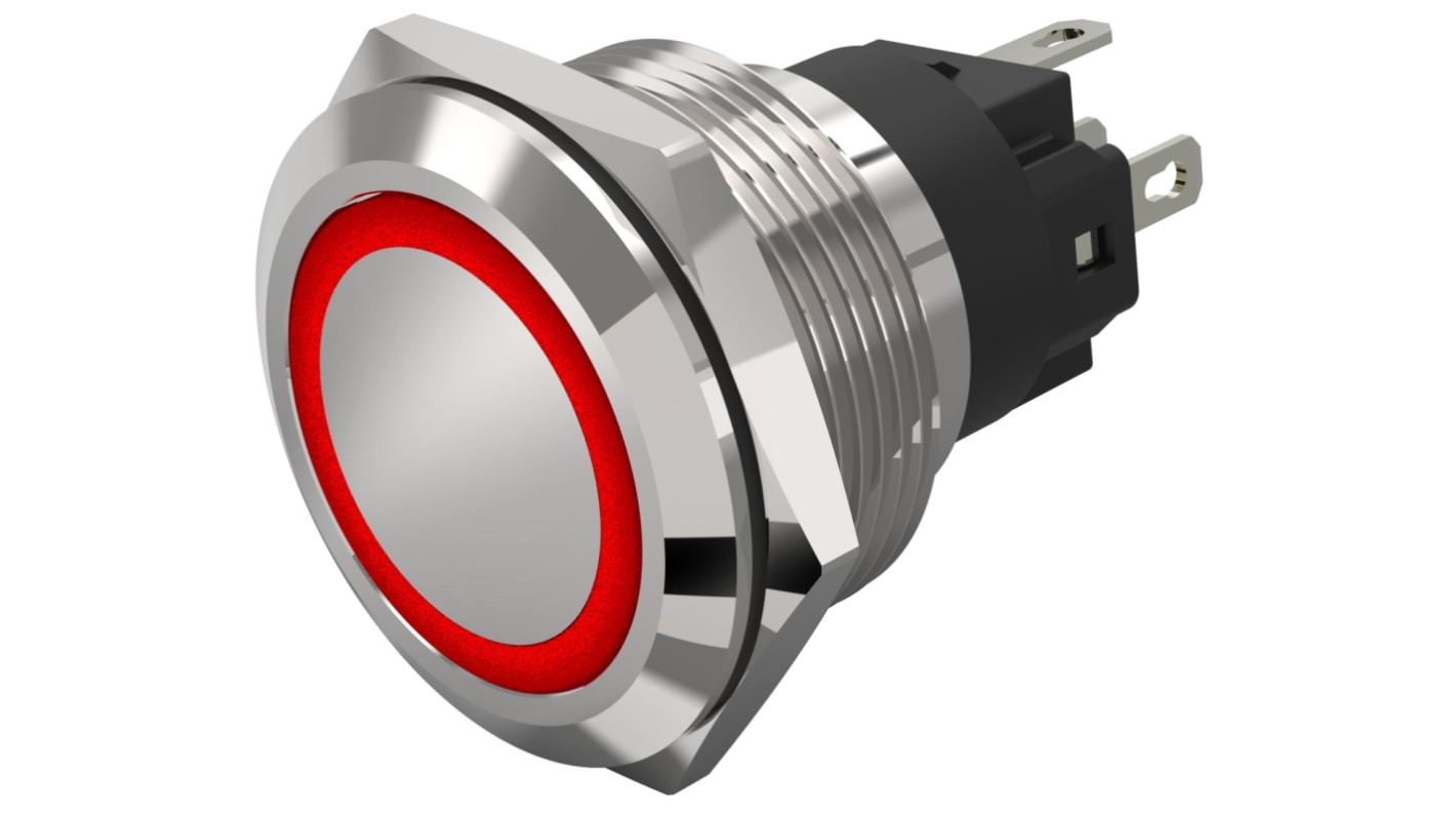 EAO 82 Series Illuminated Illuminated Push Button Switch, Latching, Panel Mount, 22.3mm Cutout, SPDT, Red LED, 240V,