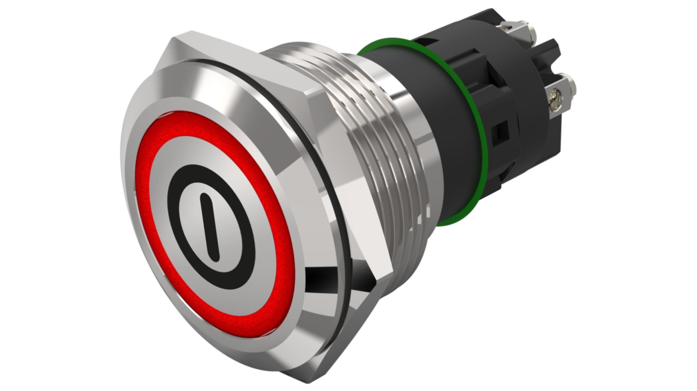 EAO 82 Series Illuminated Illuminated Push Button Switch, Momentary, Panel Mount, 22.3mm Cutout, SPDT, Red LED, 240V,