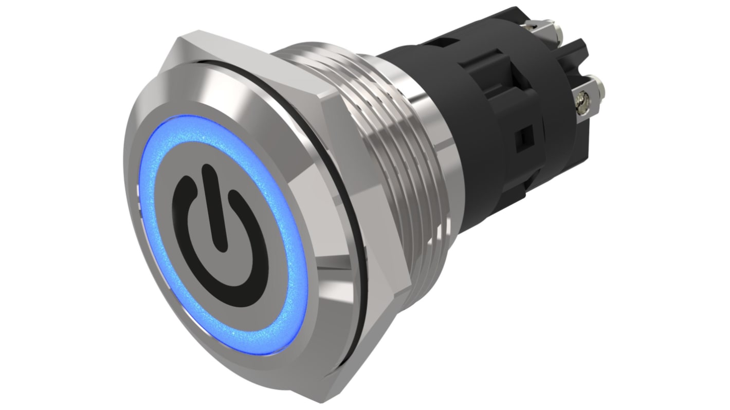 EAO 82 Series Illuminated Illuminated Push Button Switch, Momentary, Panel Mount, 22.3mm Cutout, SPDT, Blue LED, 240V,