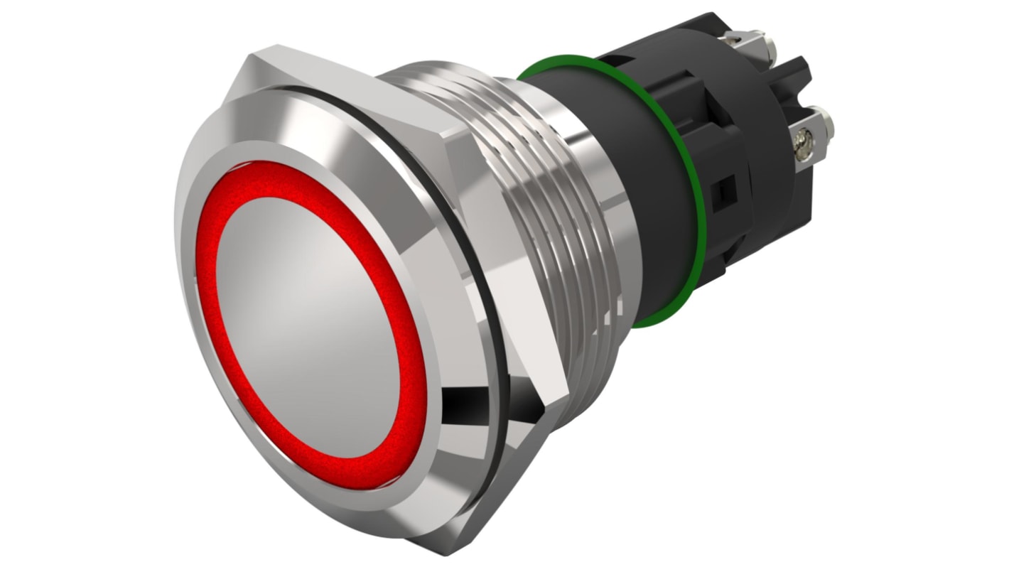 EAO 82 Series Illuminated Illuminated Push Button Switch, Latching, Panel Mount, 22.3mm Cutout, SPDT, Red LED, 240V,