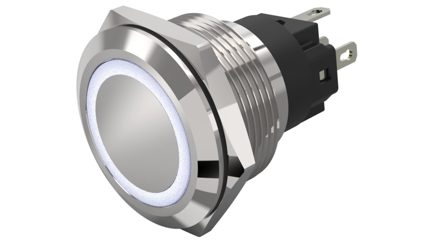 EAO 82 Series Illuminated Illuminated Push Button Switch, Momentary, Panel Mount, 22.3mm Cutout, SPDT, White LED, 240V,