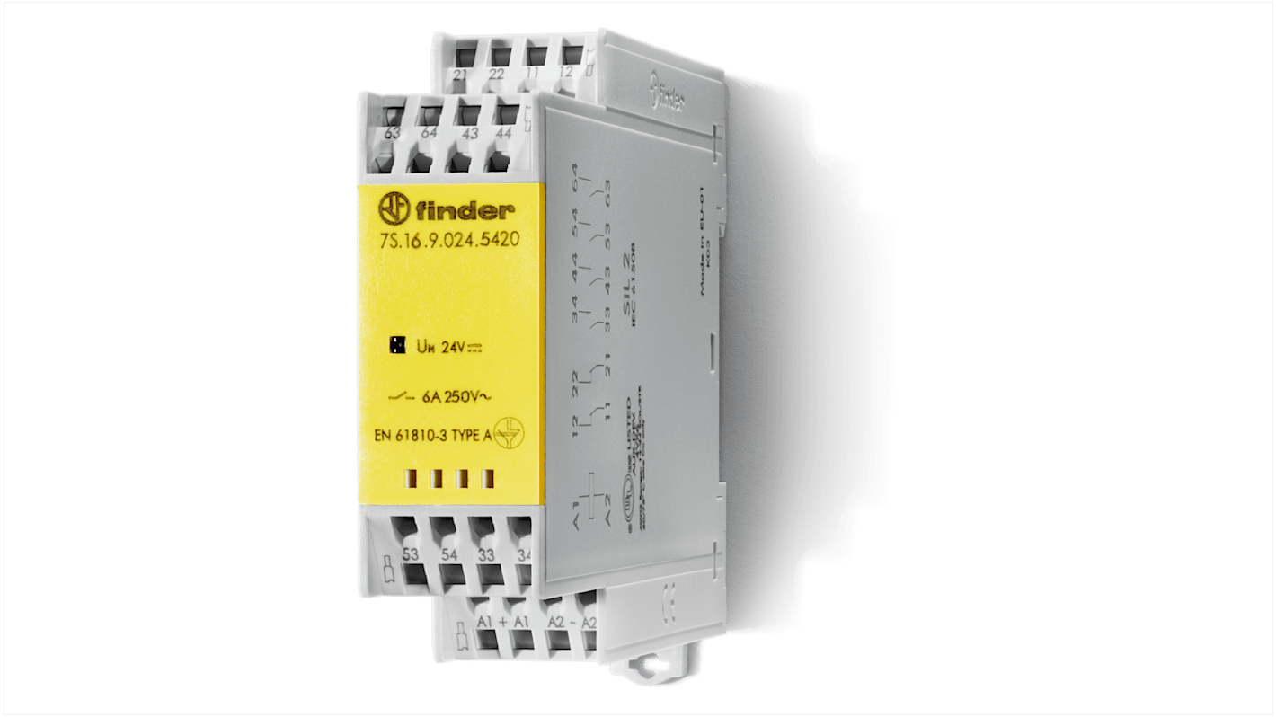 Finder DIN Rail Non-Latching Relay with Guided Contacts , 24V dc Coil, 6A Switching Current, 4NO/2NC