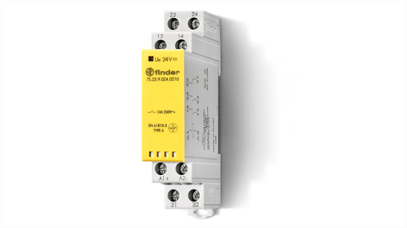 Finder Monostabiles Relais mit zwangsgeführten Kontakten  Monostabiles Relais, für DIN-Schienen 3P 10A 12V dc Spule