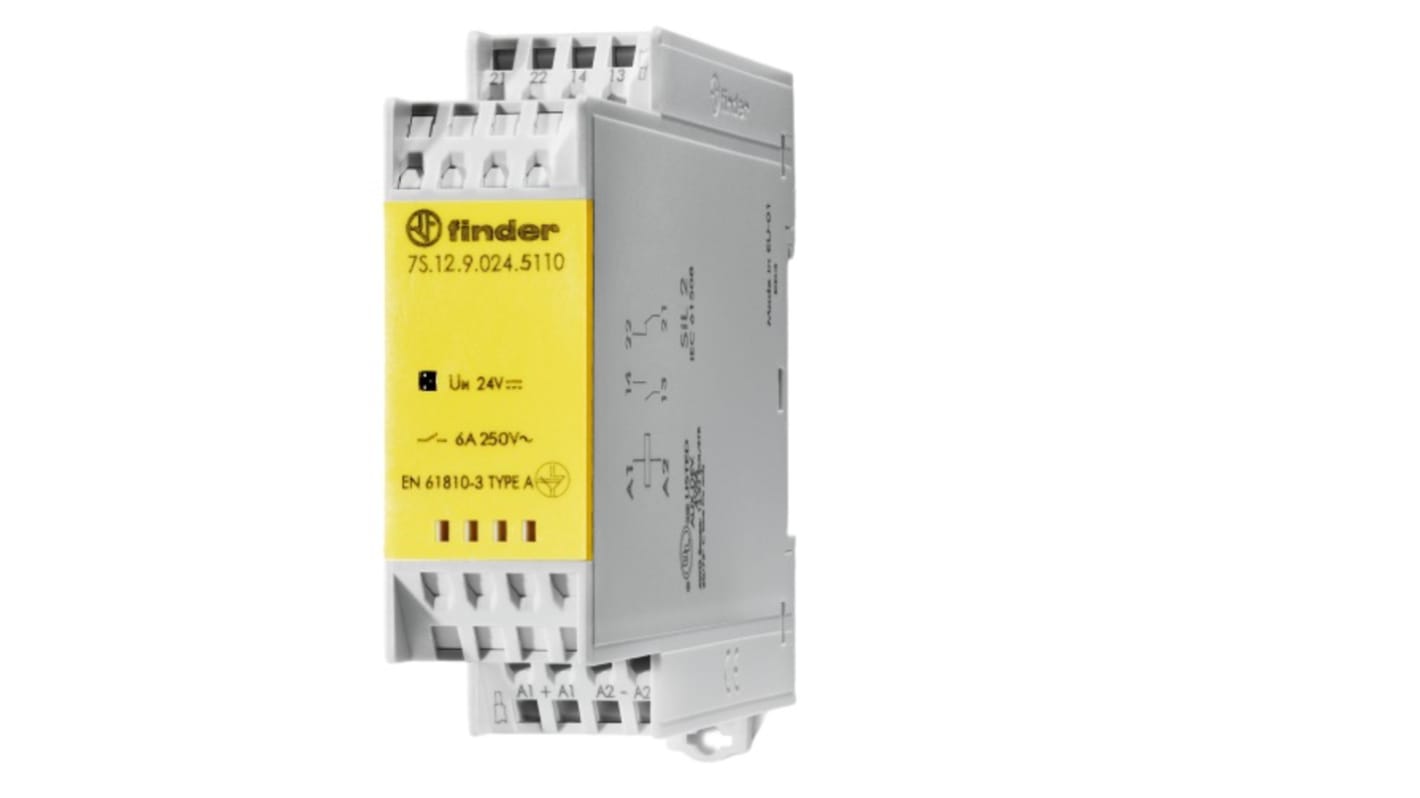 Relé sin enclavamiento con contactos guiados  sin enclavamiento Finder de 2 polos, SPDT, bobina 120V ac, 6A, Carril DIN