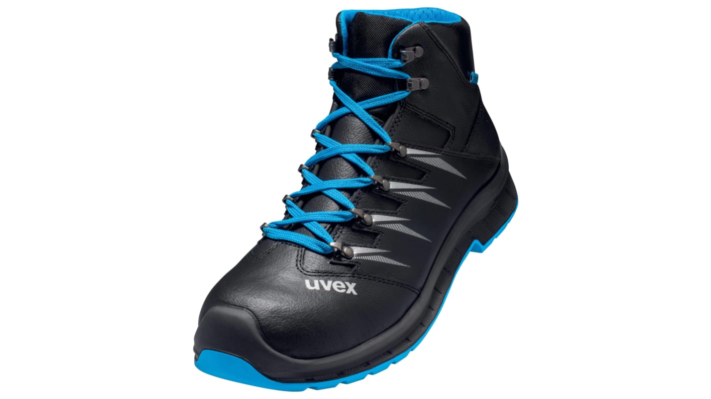 Uvex EN20345 S3, Unisex, Sicherheitsstiefel Schwarz, Blau, mit Edelstahl-Schutzkappe, ESD-sicher, Größe 37 / UK 4