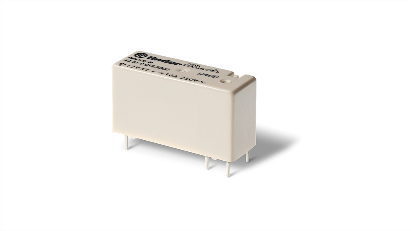 Relé sin enclavamiento sin enclavamiento Finder de 1 polo, SPST, bobina 24V dc, 16A, Montaje en PCB