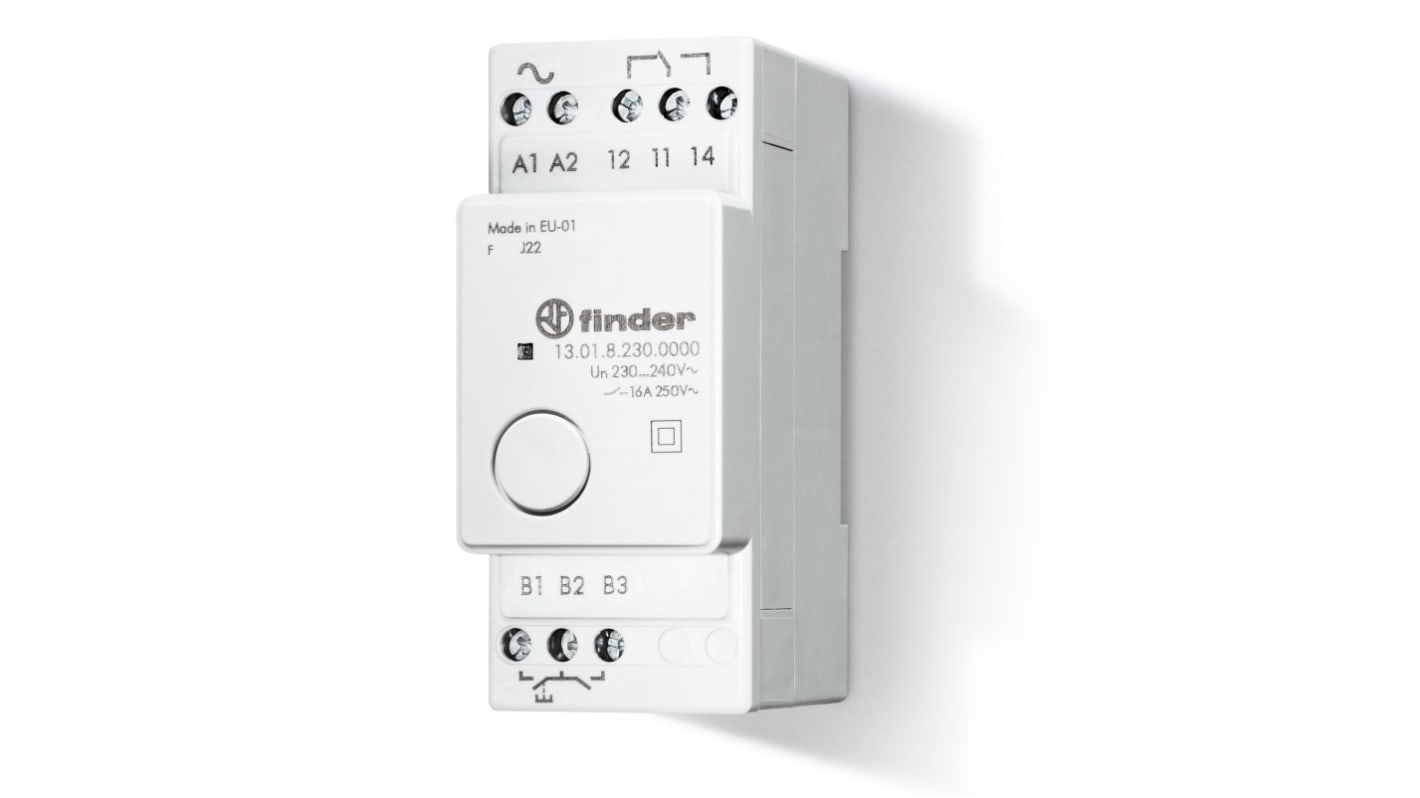 Relé monoestable sin enclavamiento Finder de 1 polo, SPDT, bobina 24V ac/dc, 16A, Carril DIN