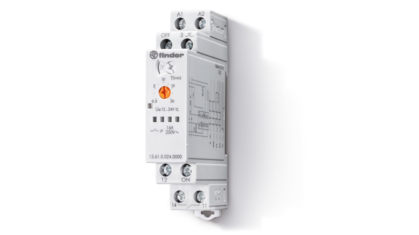 Relè monostabile Finder, SPDT, bobina 12 → 24V ca/cc, Guida DIN