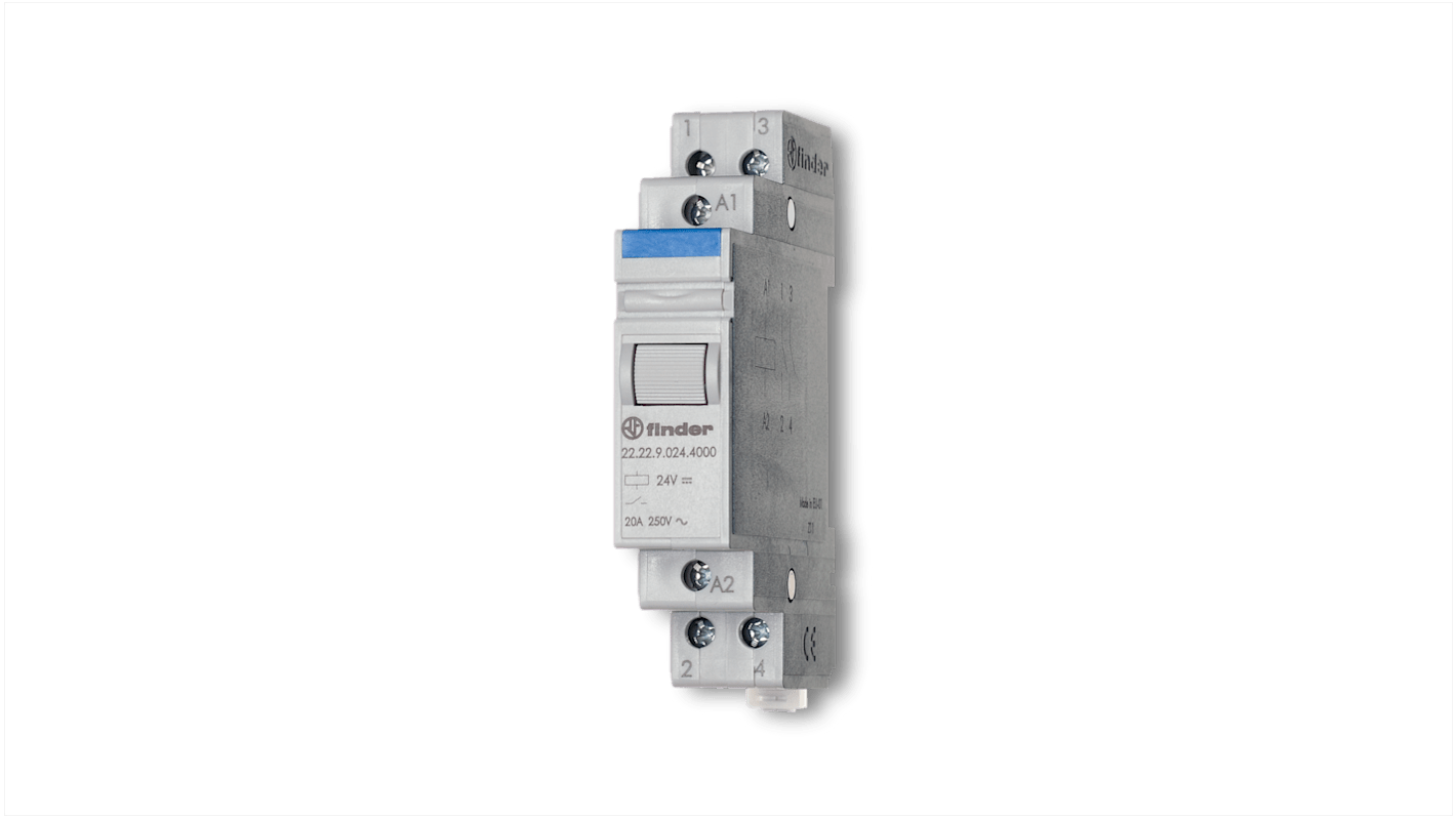 Relais monostable Finder, DPST-2NO, bobine 48V c.a. Rail DIN