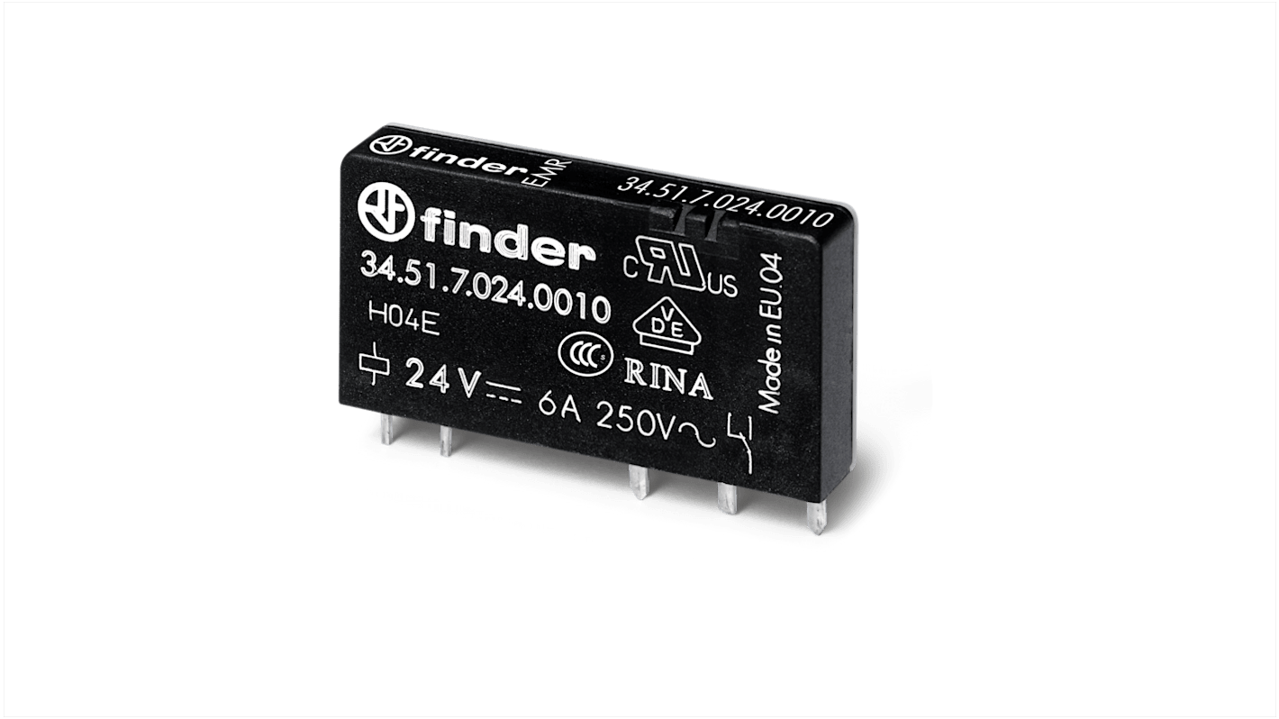 Finder PCB Mount Relay, 5V dc Coil, 6A Switching Current, SPDT