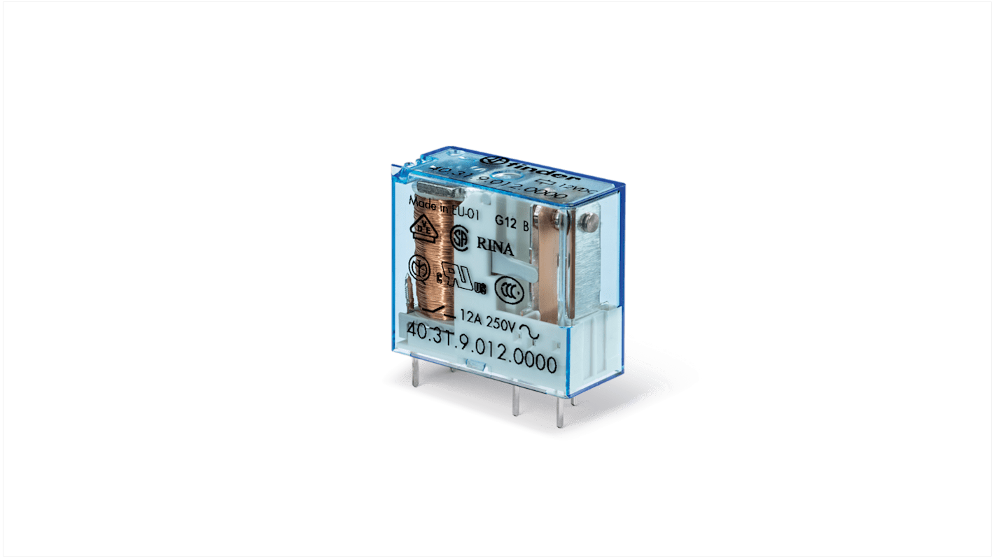 Módulo de relé de alimentación sin enclavamiento Finder de 1 polo, SPDT, bobina 6V ac/dc, 12A, Montaje en PCB