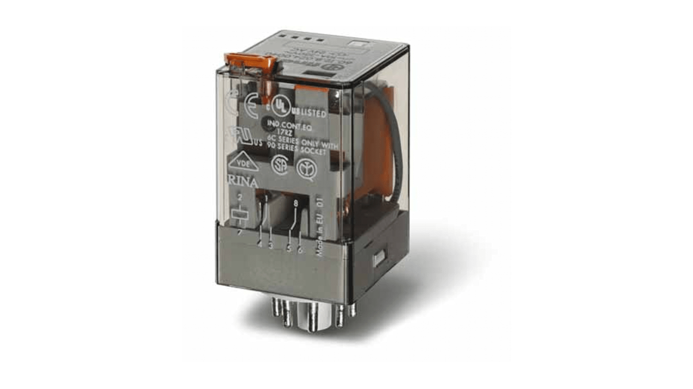 Finder Plug-In Mount Relay, 12V ac Coil, 6A Switching Current