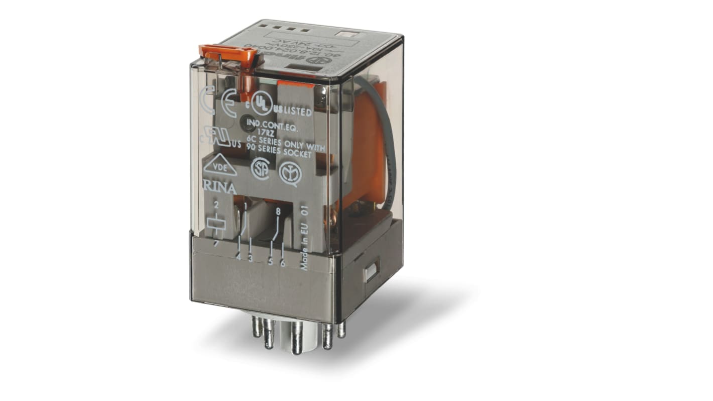 Finder Plug-In Mount Relay, 24V ac Coil, 6A Switching Current