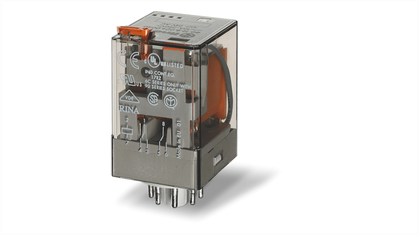 Finder Plug-In Mount Relay, 36V ac Coil, 6A Switching Current