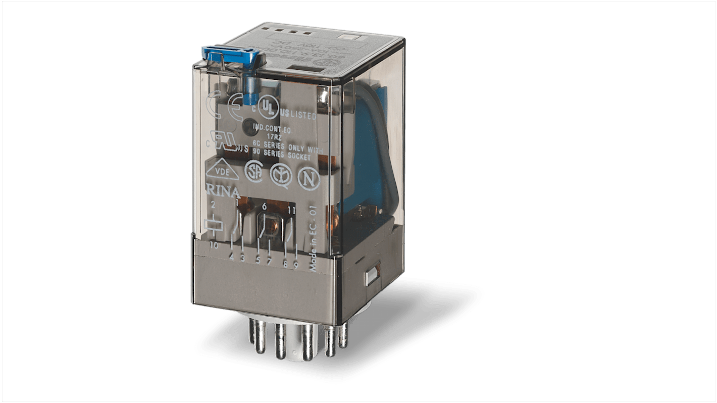 Finder Plug-In Mount Relay, 36V ac Coil, 6A Switching Current, 3PDT, 3PDT