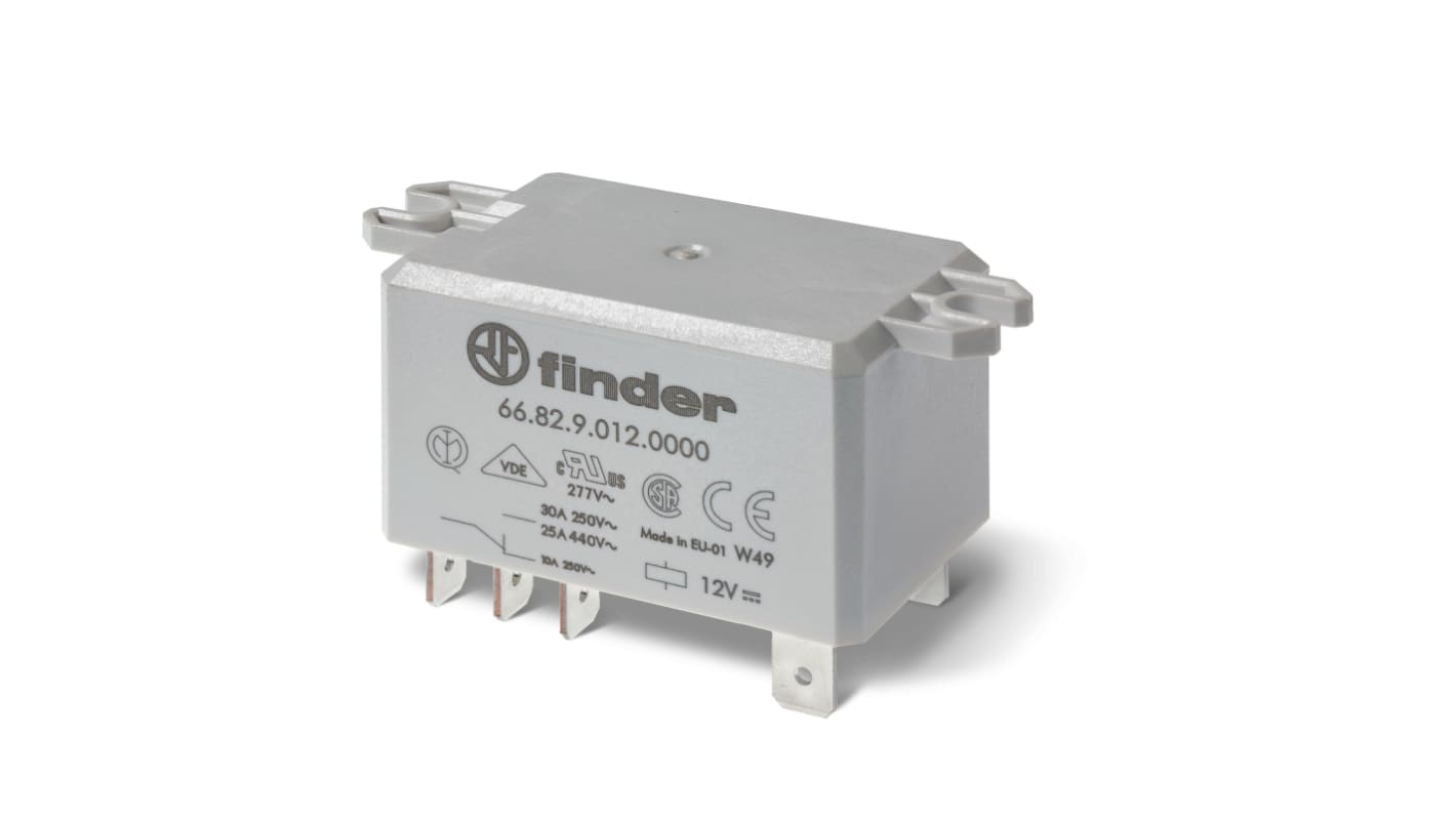 Finder Flange Mount Relay, 24V ac Coil, 30A Switching Current, DPST-2NO