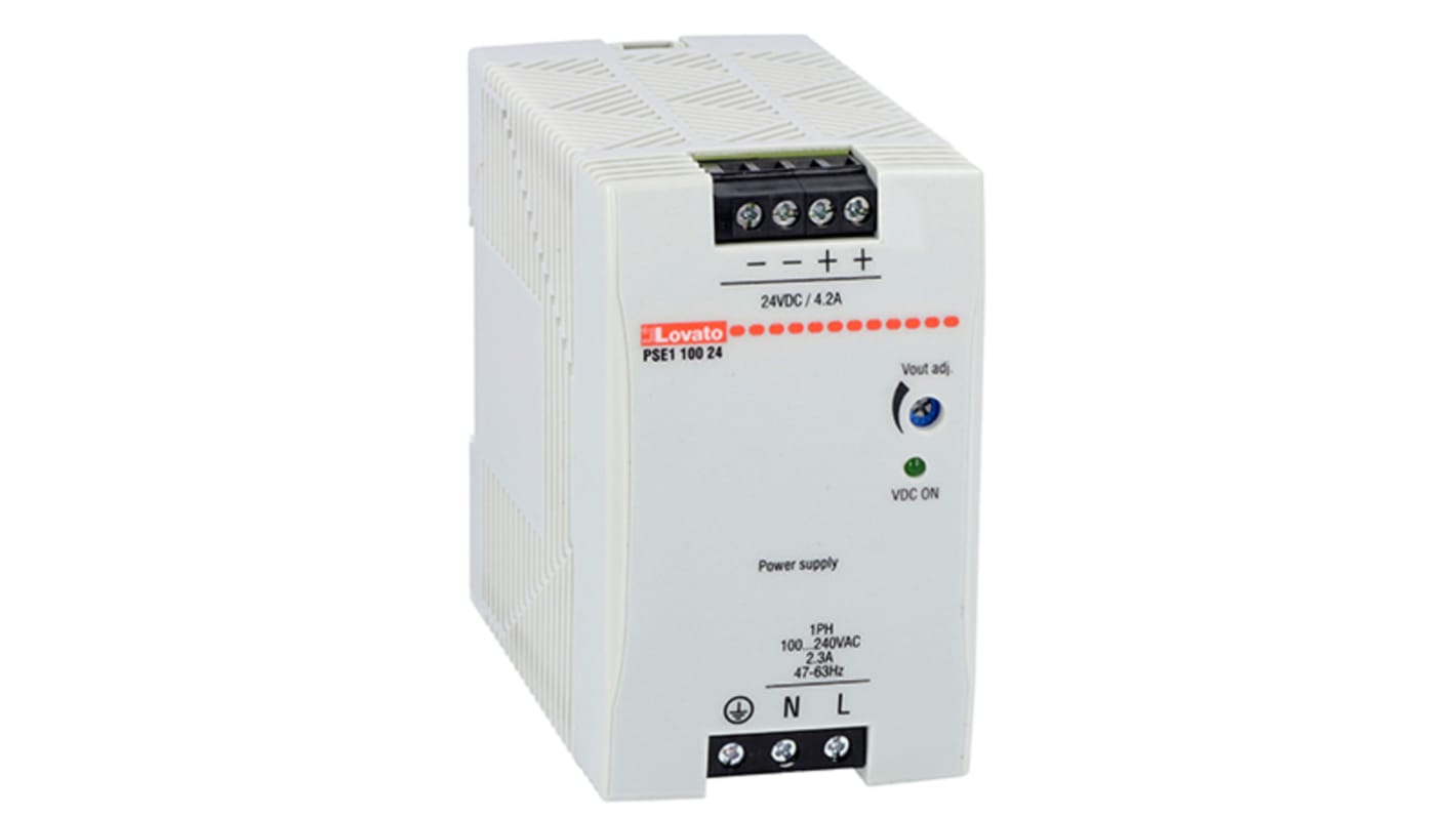 Lovato PSE1 Switched Mode DIN Rail Power Supply, 100 → 240V ac ac Input, 24V dc dc Output, 4.2A Output, 100W