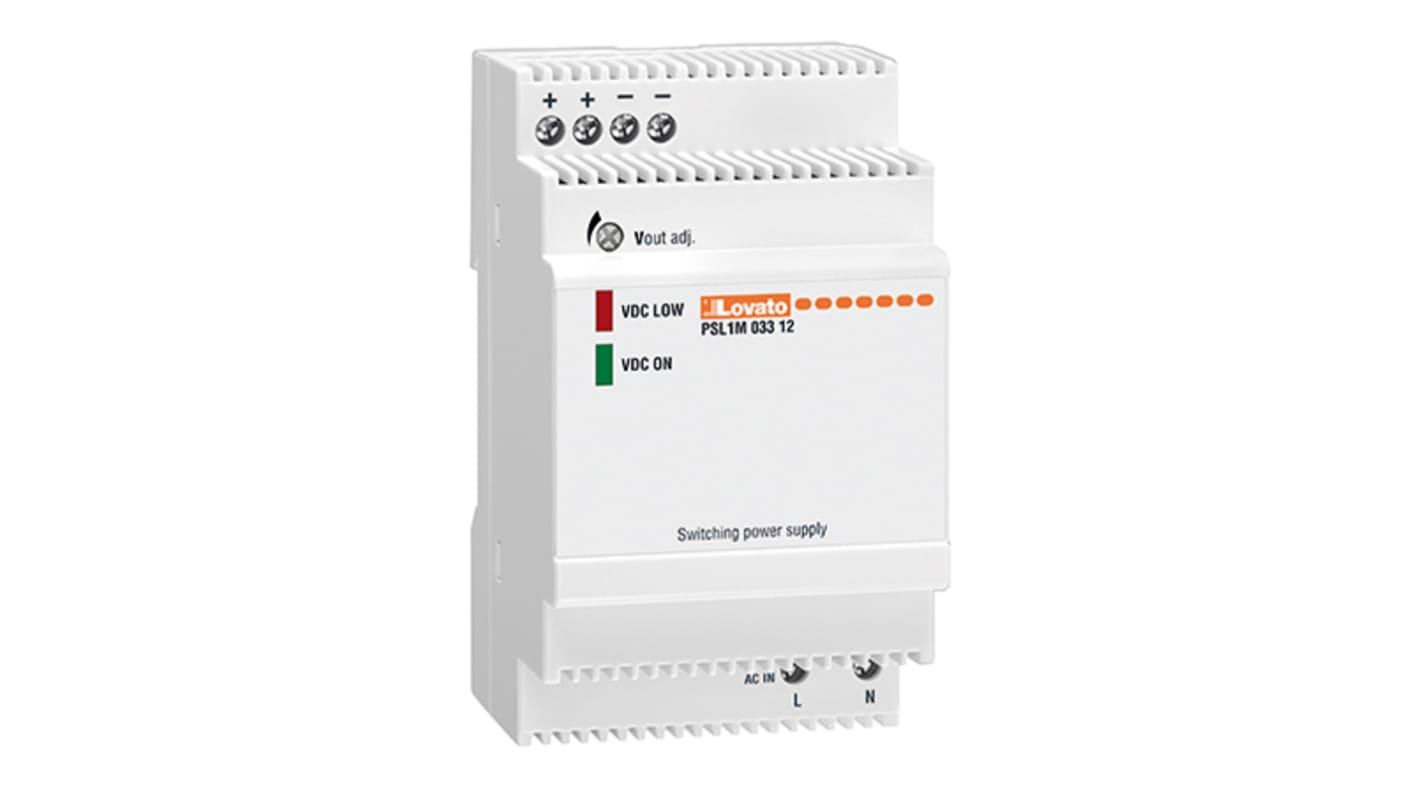 Lovato PSE1 Switched Mode DIN Rail Power Supply, 100 → 240V ac ac Input, 12V dc dc Output, 2.75A Output, 33W