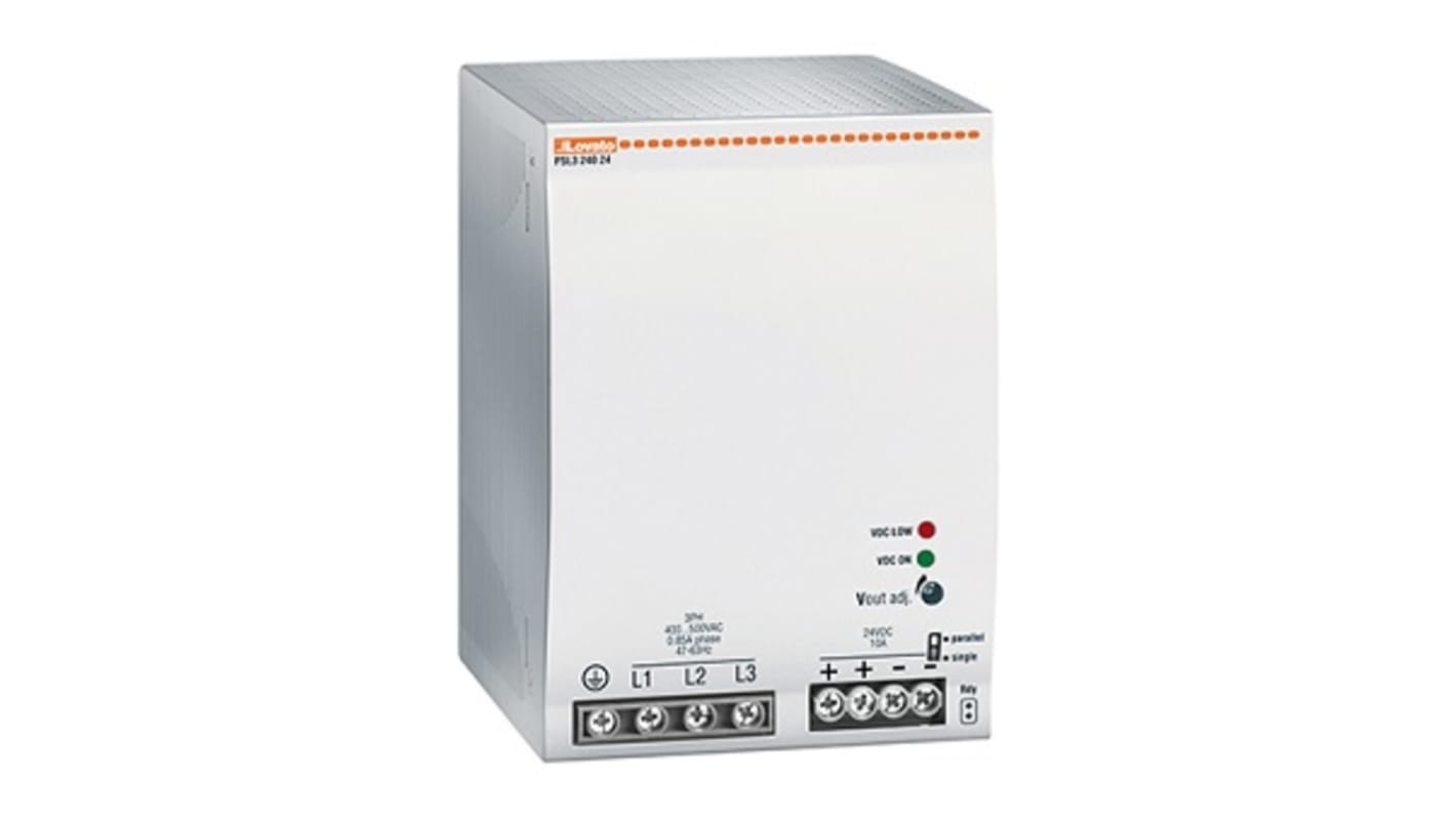 Lovato PSE1 Switched Mode DIN Rail Power Supply, 400 → 500V ac ac Input, 24V dc dc Output, 10A Output, 240W