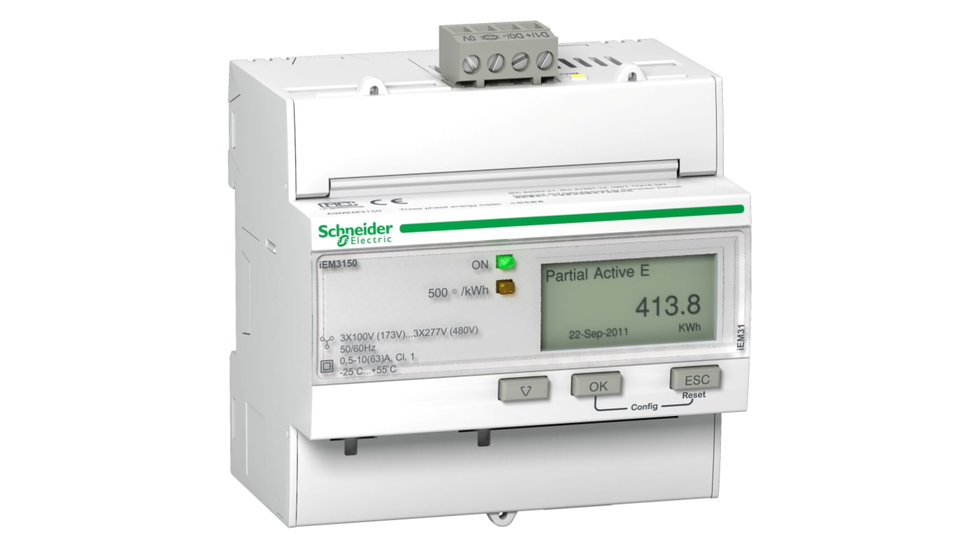 Medidor de energía Schneider Electric serie IEM3150, display LCD, 1, 3 fases