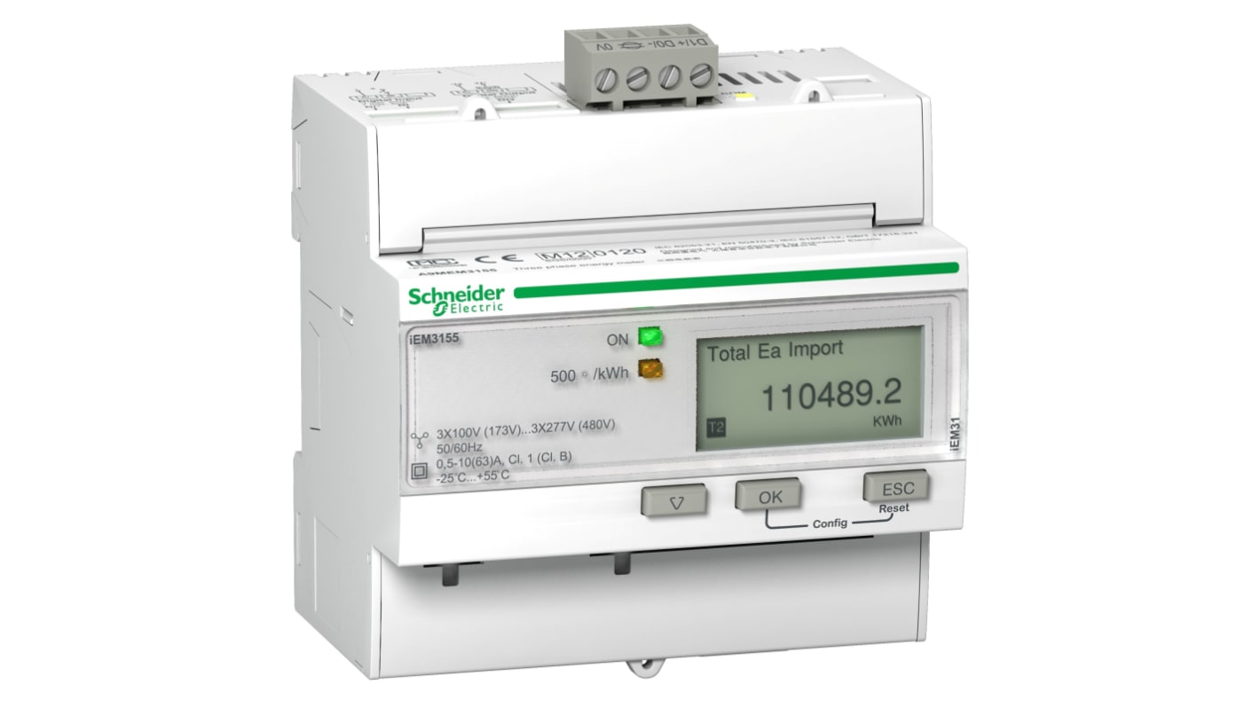 Medidor de energía Schneider Electric serie IEM3155, display LCD, 1, 3 fases