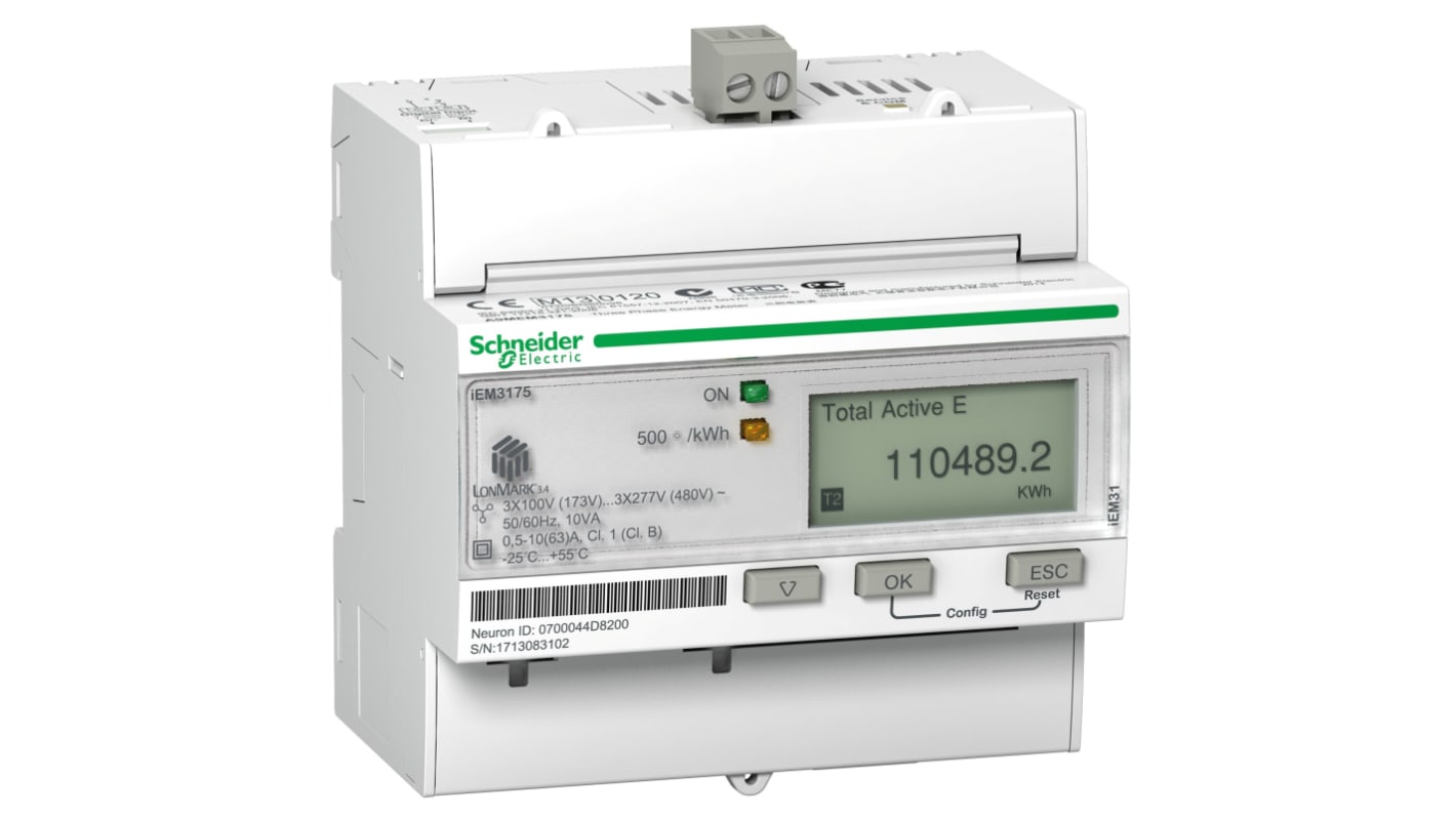 Medidor de energía Schneider Electric serie IEM3175, display LCD, 1, 3 fases