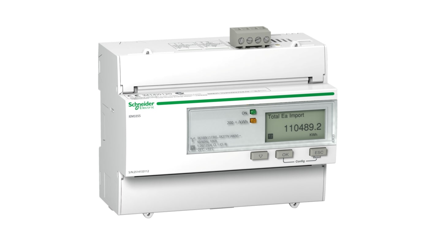 Medidor de energía Schneider Electric serie IEM3355, display LCD, 1, 3 fases