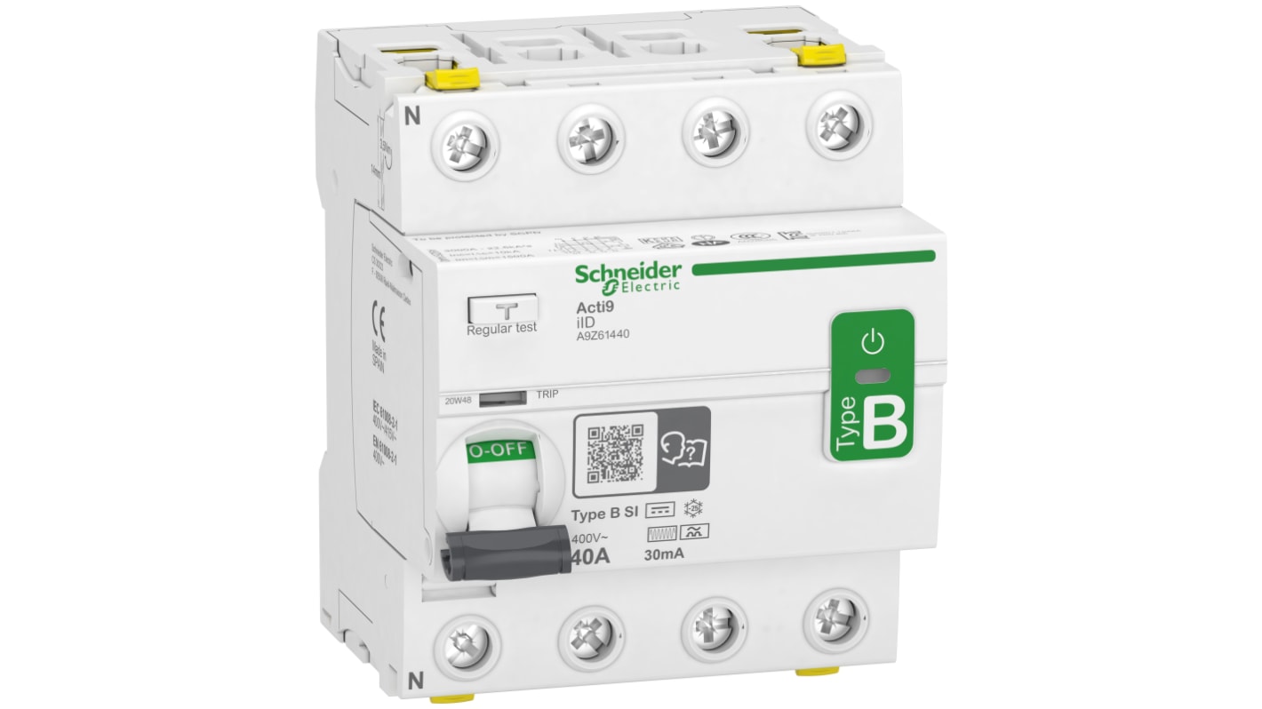 RCCB Schneider Electric, 40A Tipo B-SI, 4 Polos, 30mA Acti9 400V ac