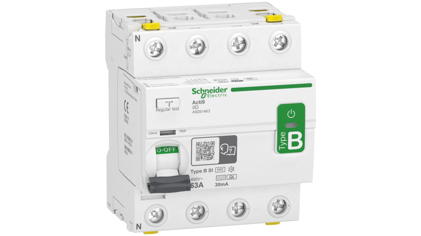 Interrupteur différentiel Schneider Electric iID, 4 Pôles, 63A, 30mA, Type B-SI