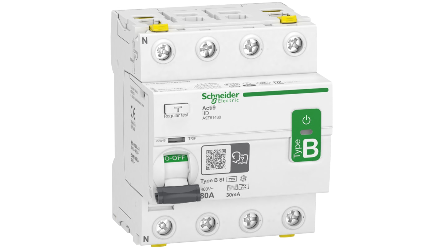 RCCB Schneider Electric, 80A Tipo B-SI, 4 Polos, 30mA Acti9 400V ac