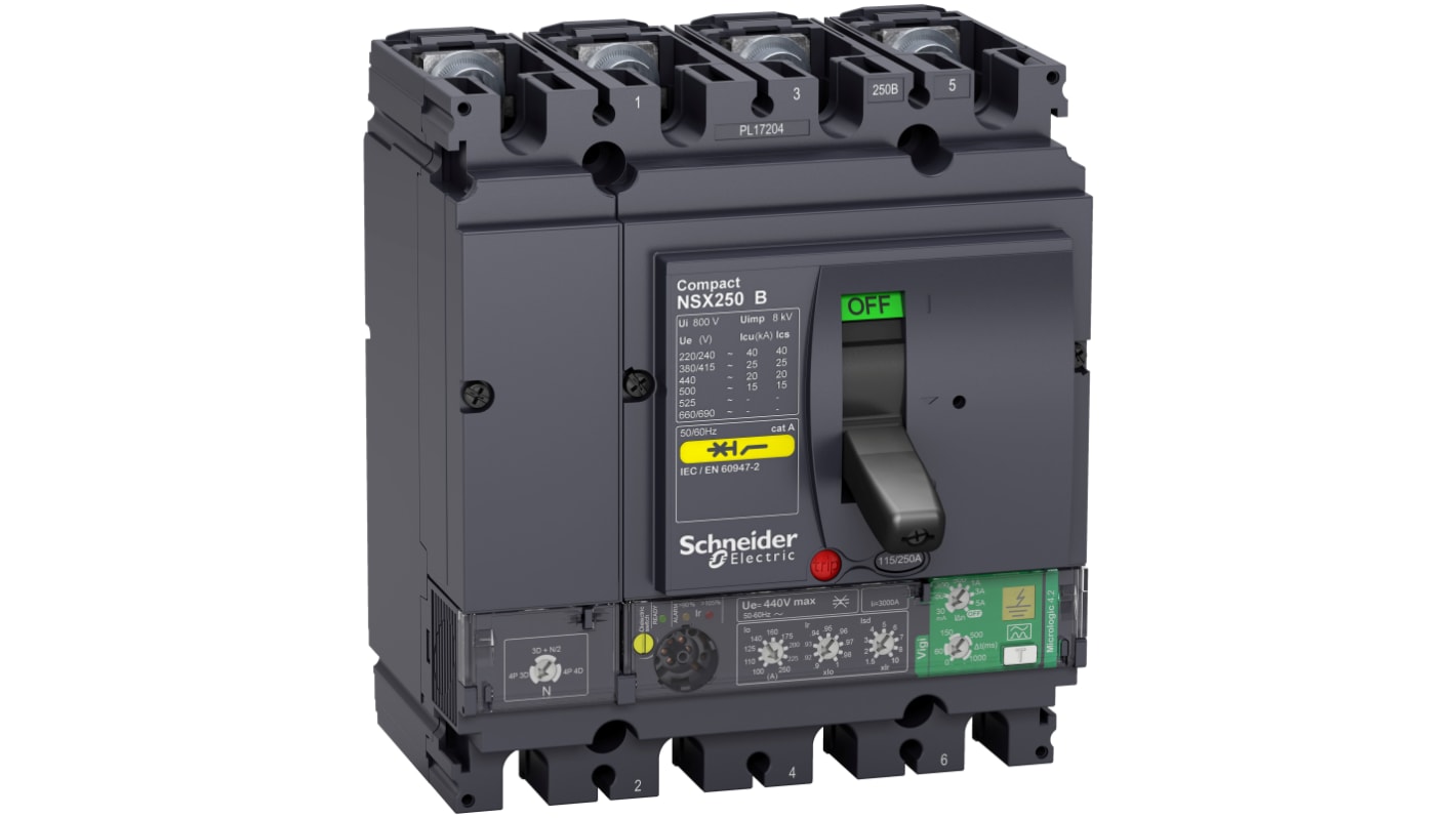 Schneider Electric, Compact MCCB 4P 250A, Fixed Mount