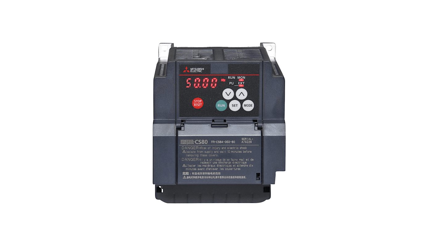 Mitsubishi Inverter Drive, 2.2 kW, 3 Phase, 380 → 480 V ac, 5 A, FR-CS80 Series