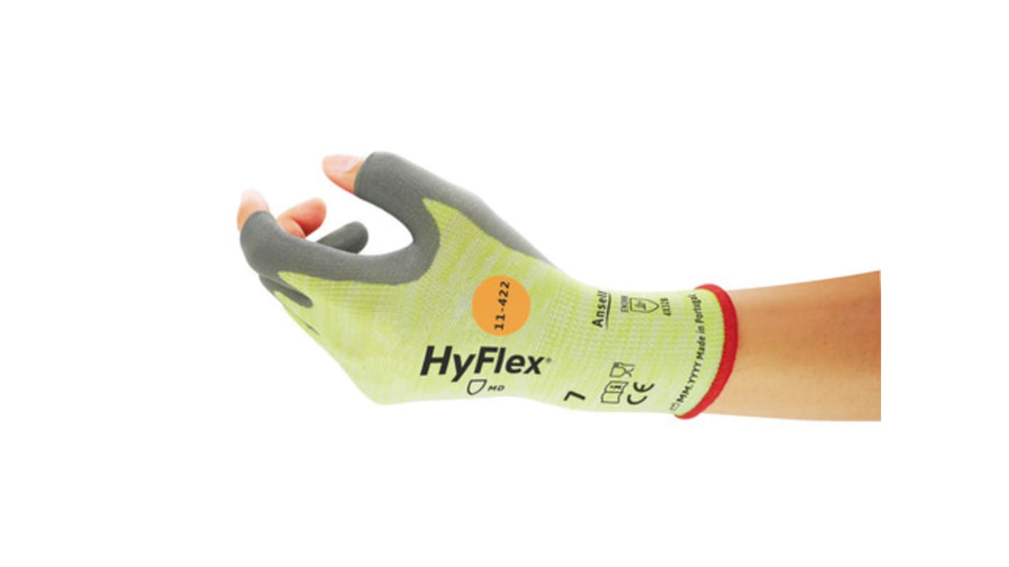 Ansell Yellow Glass Fibre, Polyamide Cut Resistant Work Gloves, Size 9, Aqua Polymer Coating