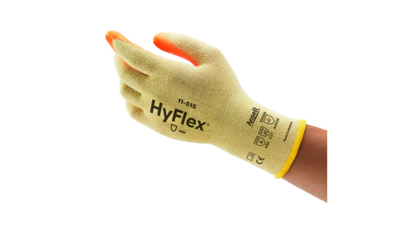 Ansell Yellow Kevlar Cut Resistant Work Gloves, Size 6, Nitrile Coating