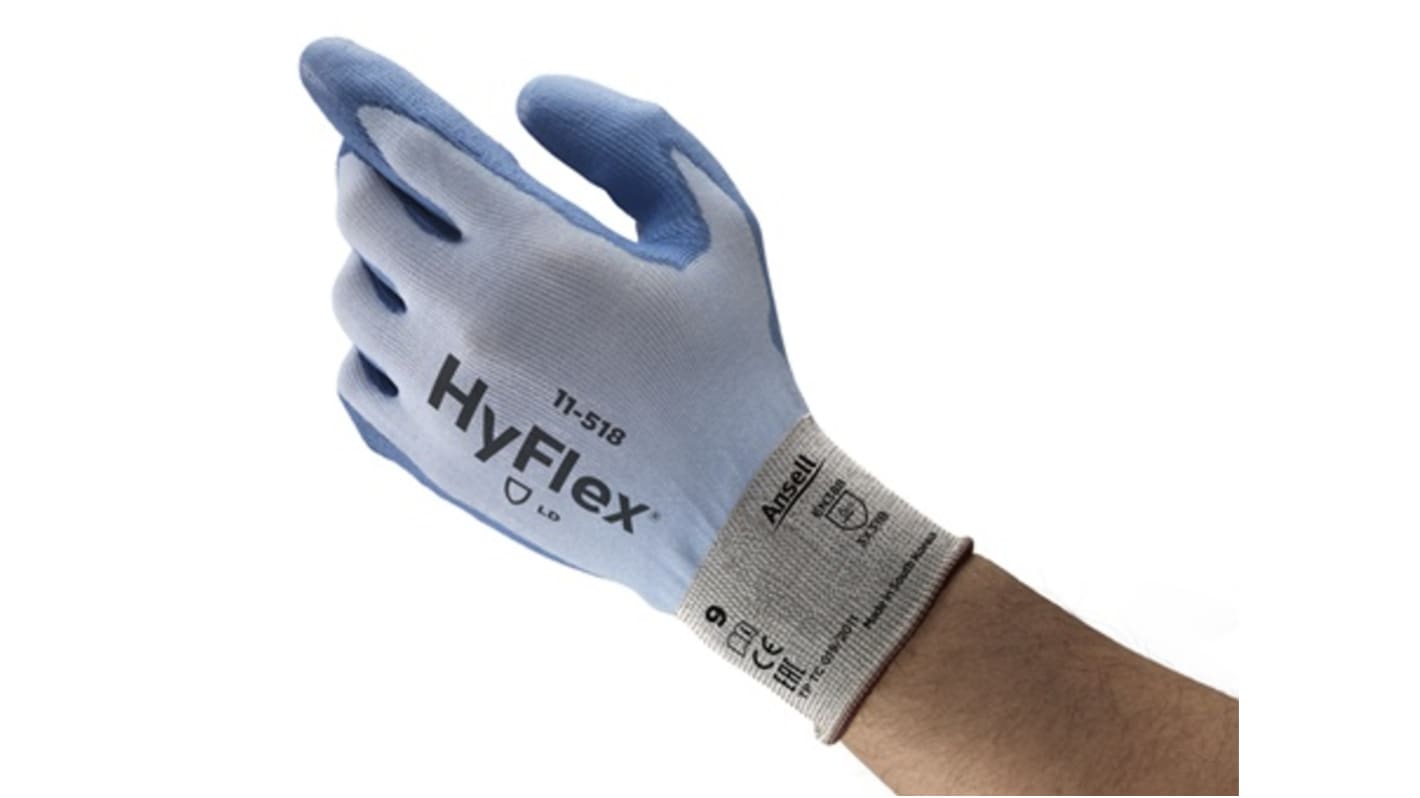 Guantes resistentes a cortes de Nylon Azul Ansell, talla 7, con recubrimiento de Poliuretano