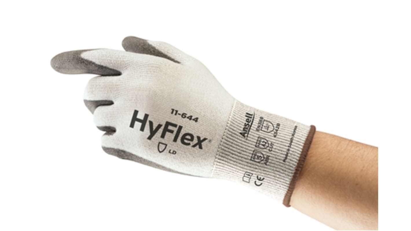 Ansell White Nylon Cut Resistant Work Gloves, Size 5, Polyurethane Coating