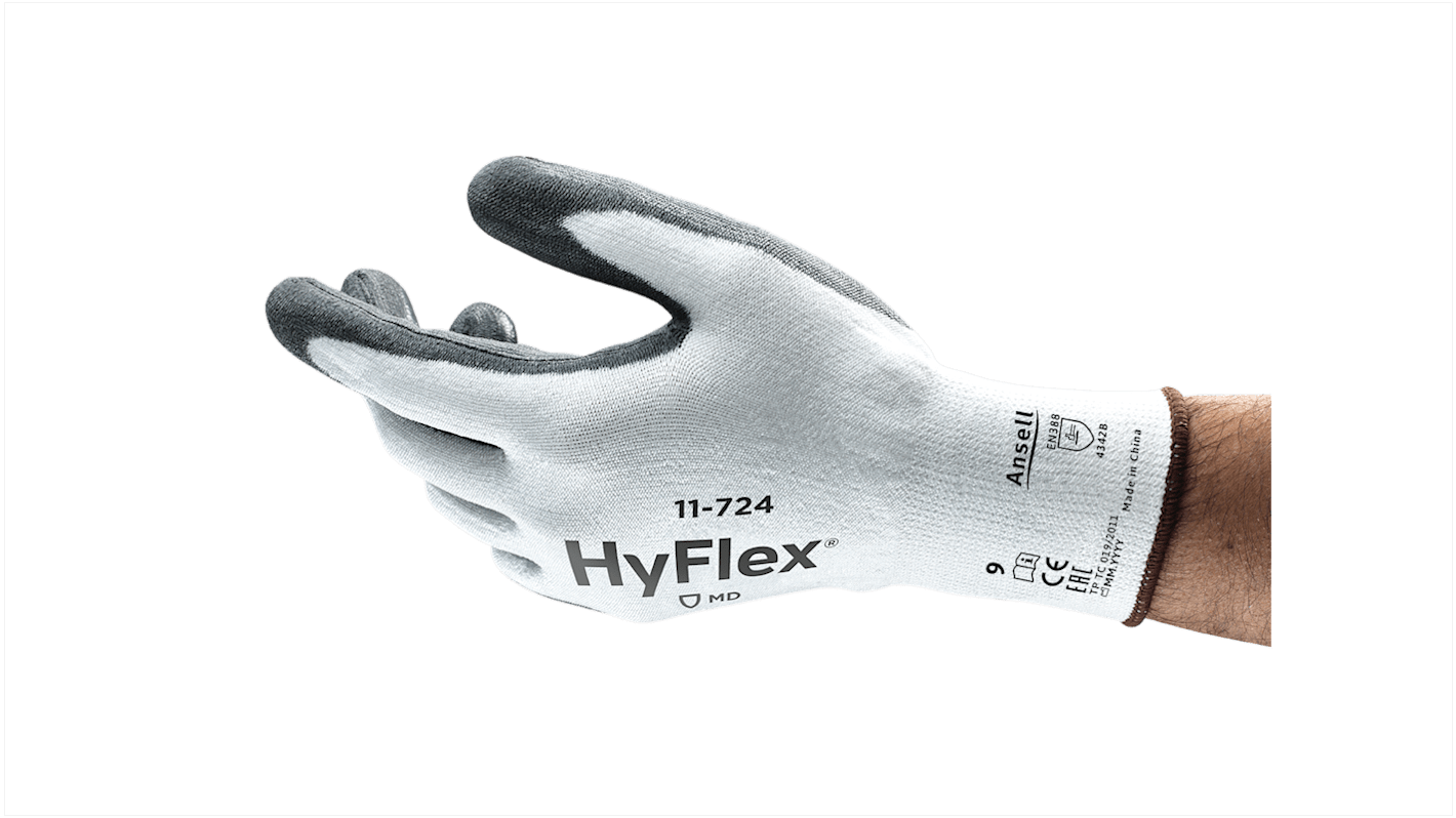 Ansell White Spandex Abrasion Resistant Work Gloves, Size 6, Polyurethane Coating