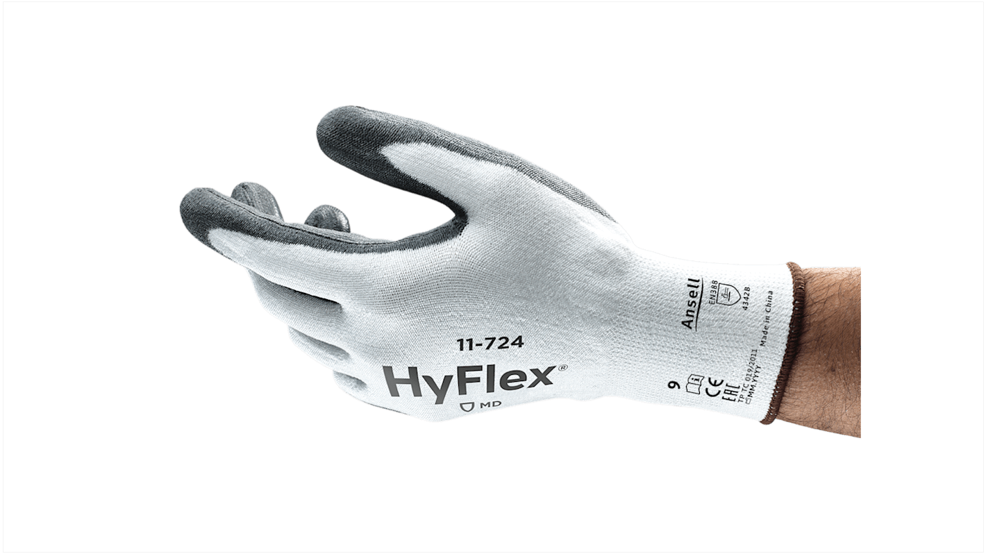 Ansell White Spandex Abrasion Resistant Work Gloves, Size 7, Polyurethane Coating