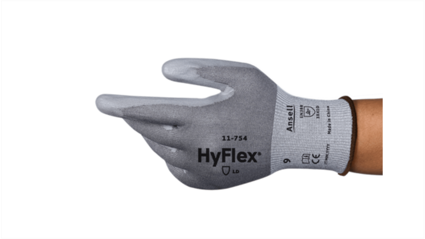 Ansell Grey Nylon Cut Resistant Cut Resistant Gloves, Size 6, Polyurethane Coating