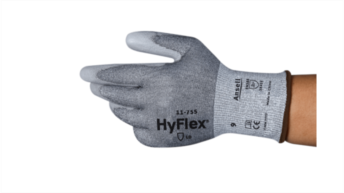 Ansell Grey Polyester Cut Resistant Cut Resistant Gloves, Size 6, Polyurethane Coating