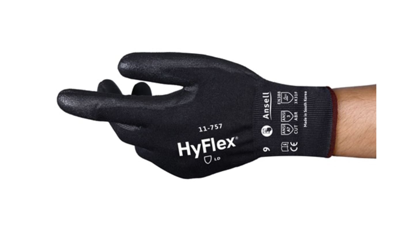 Ansell Black Polyurethane Cut Resistant Cut Resistant Gloves, Size 10, Polyurethane Coating