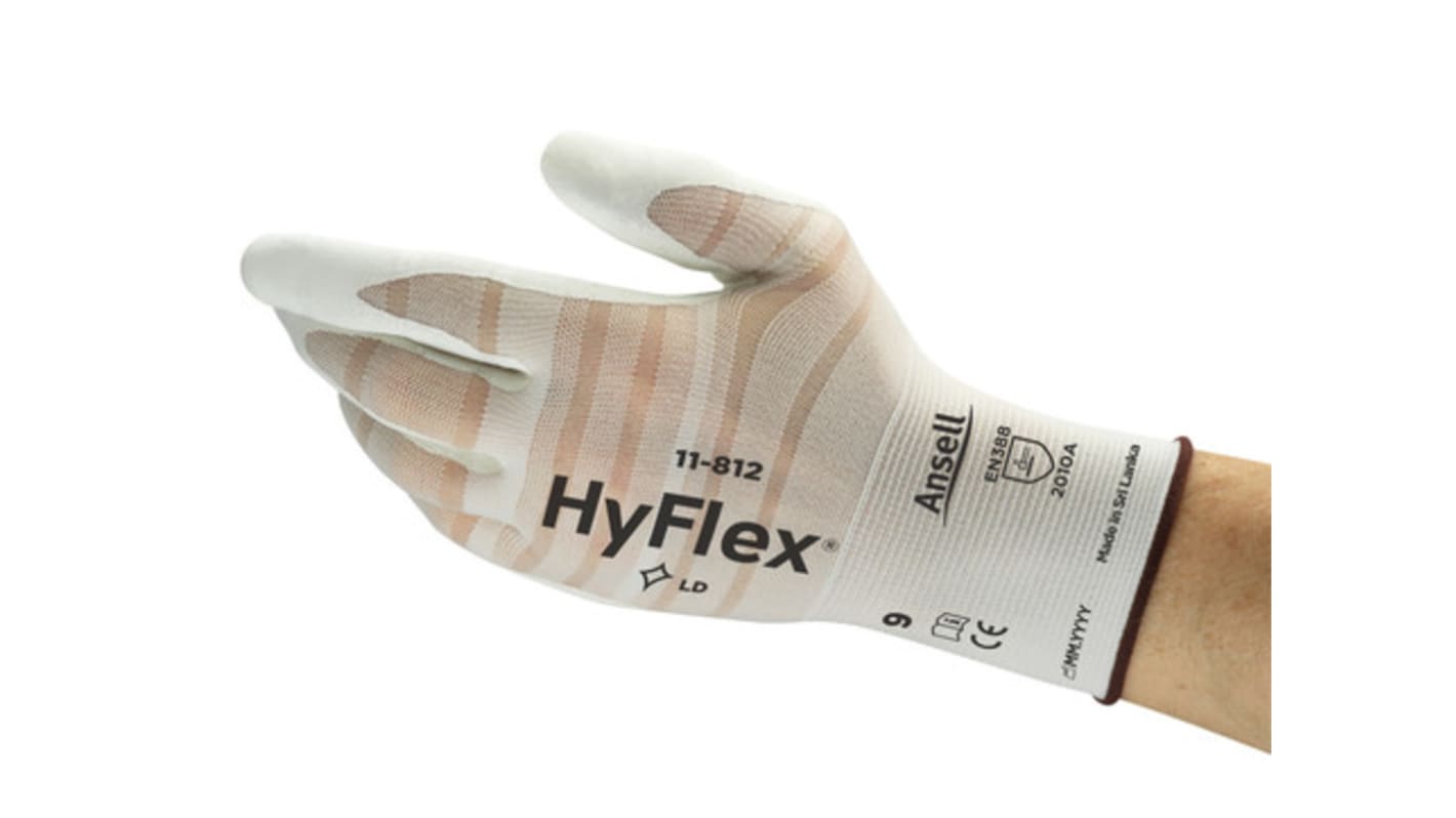 Ansell White Nylon, Spandex Cut Resistant Work Gloves, Size 7, Nitrile Foam Coating