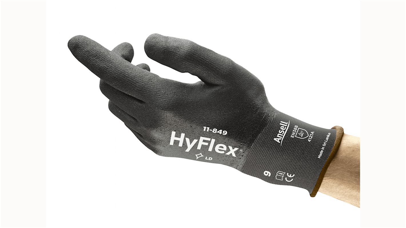 Ansell Grey Nylon, Spandex Abrasion Resistant Work Gloves, Size 9, Large, Nitrile Coating