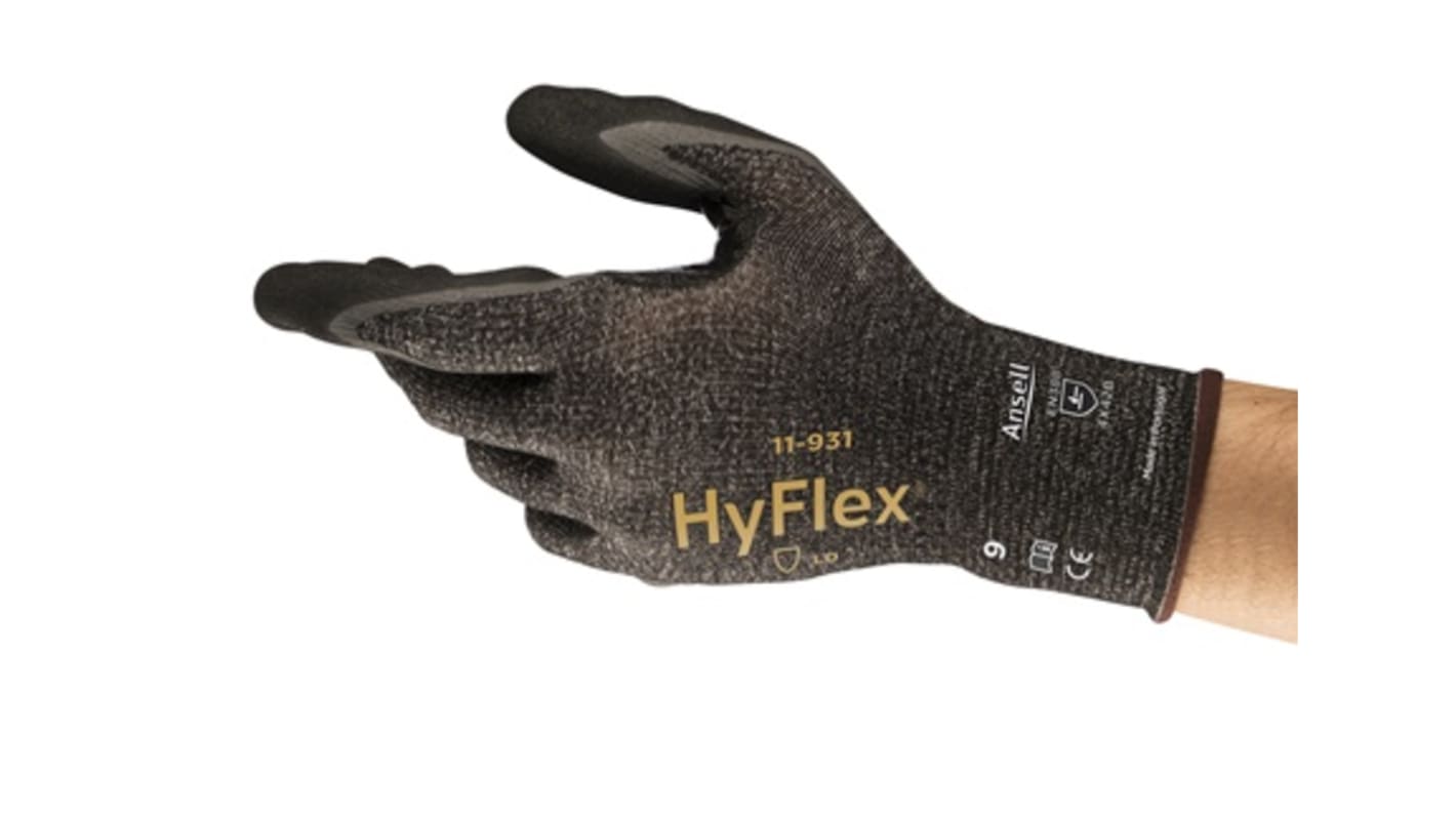 Ansell Black Nitrile Cut Resistant Work Gloves, Size 9, Large, Nitrile Coating